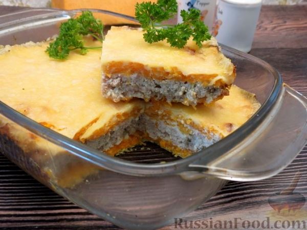 Запеканка из тыквы с фаршем и сыром